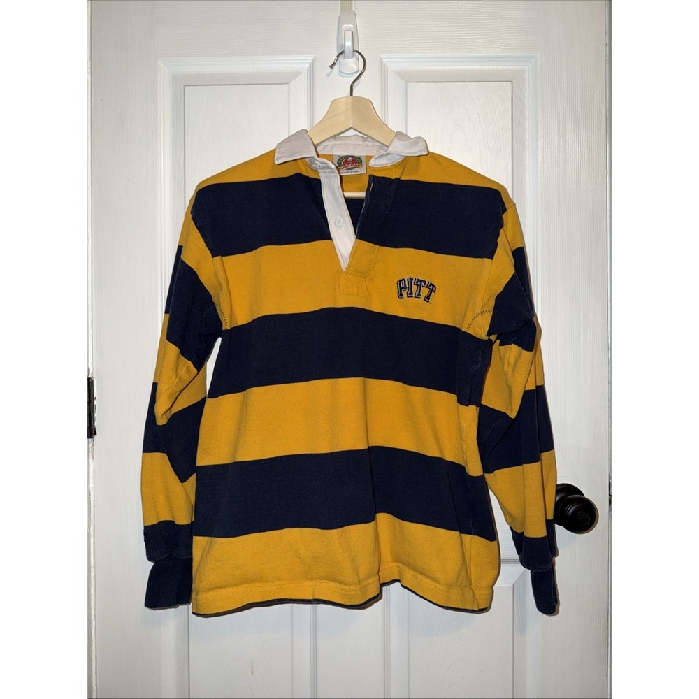 Barbarian Rugby Wear Shirt‎ Long Sleeve University Of PITT  M Navy Yellow Stripe